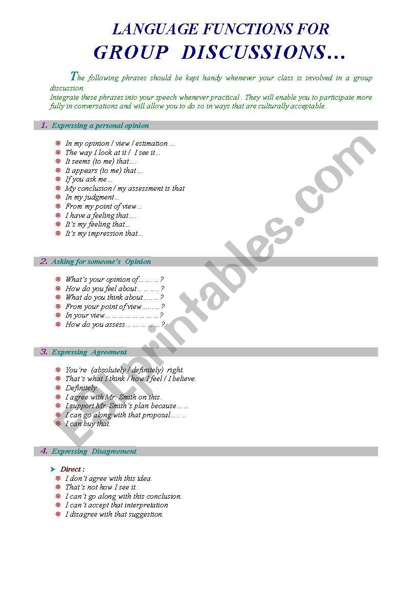 language functions worksheet