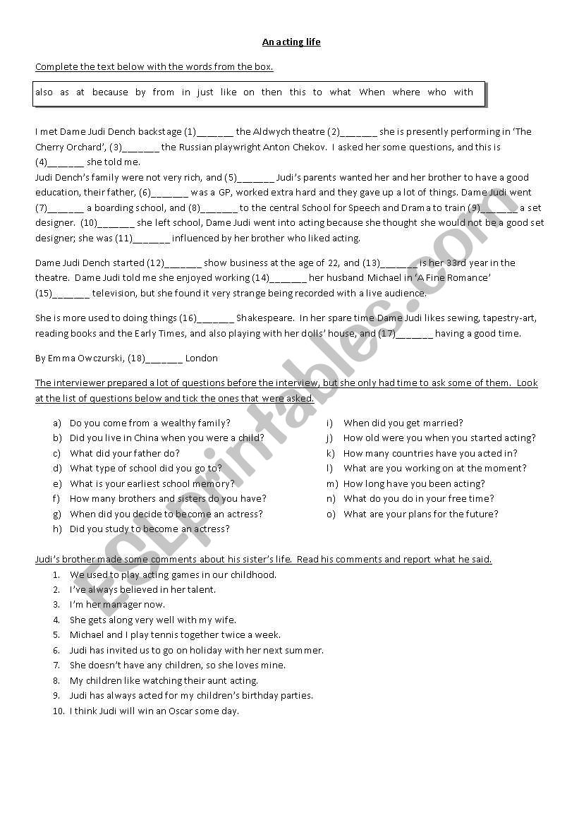 PET - Reading and grammar worksheet