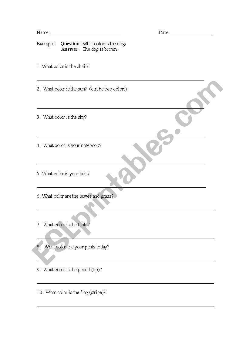 Color quiz for beginning ELLs