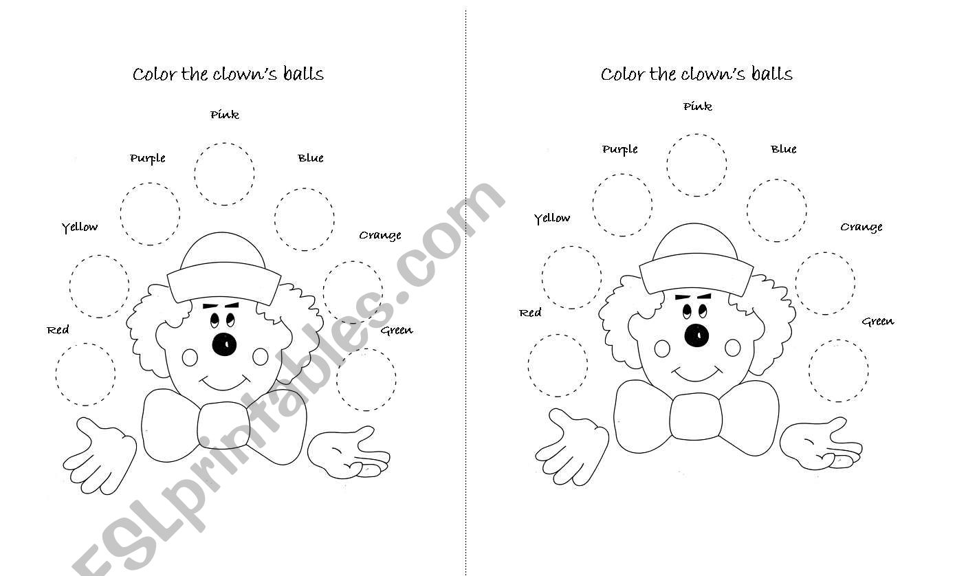 Clown Colour balls worksheet