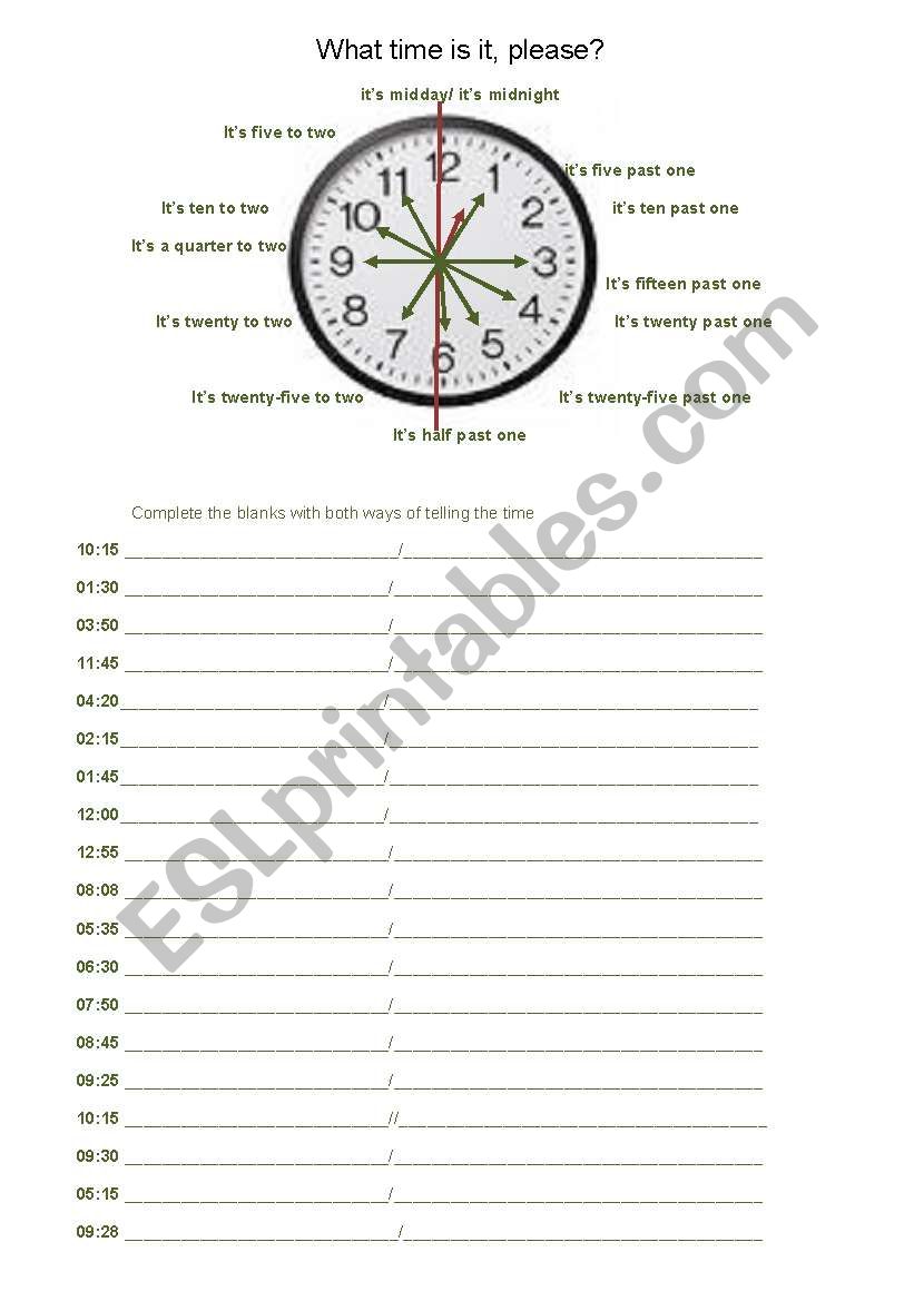 What time is it worksheet
