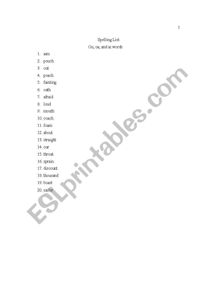 Spelling Words worksheet