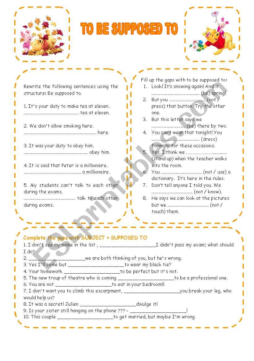 To be supposed to  worksheet