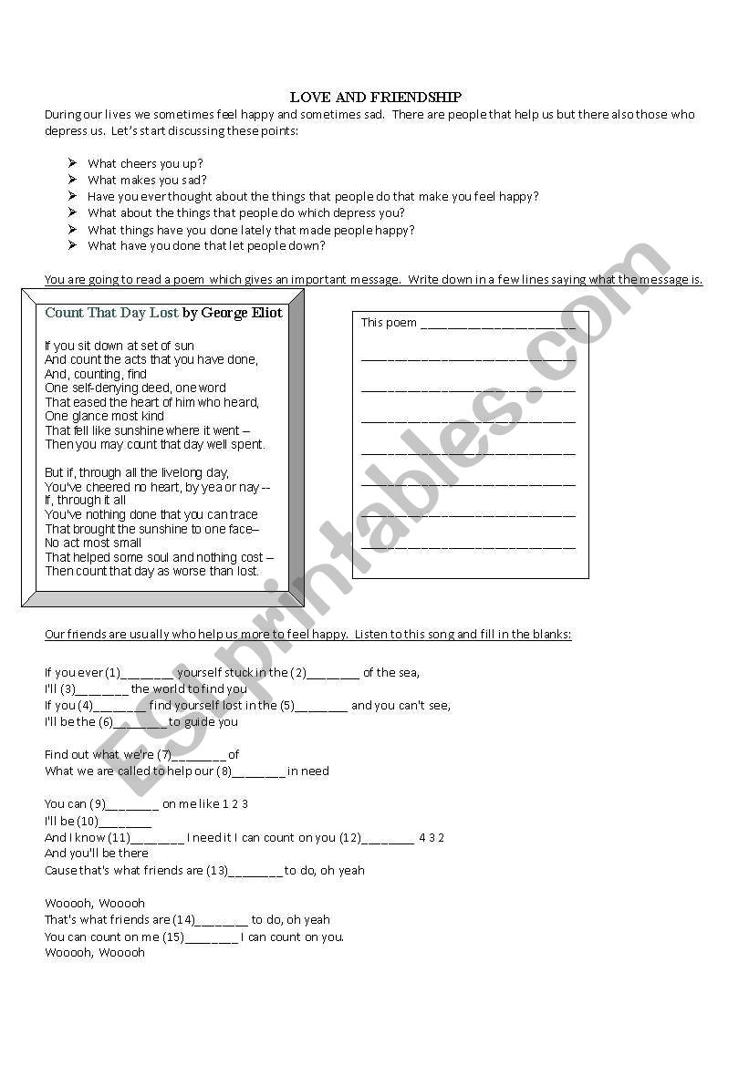Reading,  song and writing worksheet