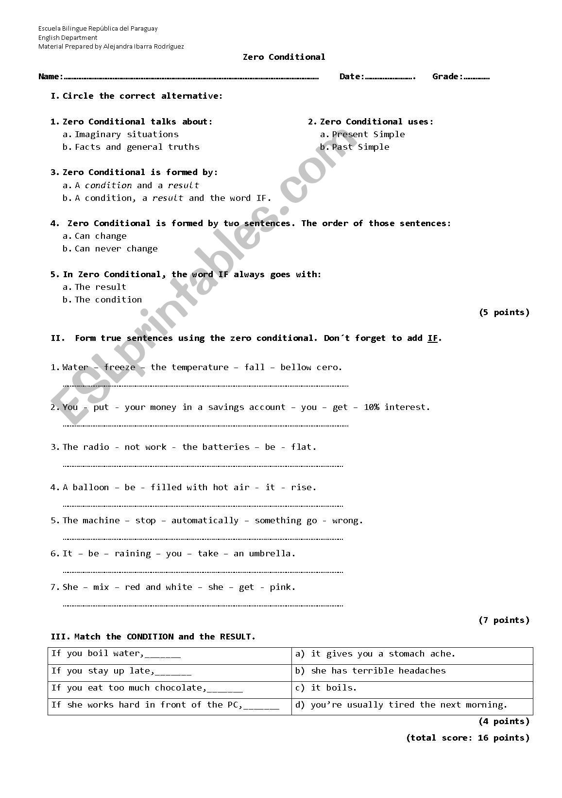 zero conditional worksheet