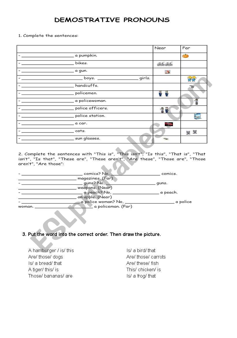 DEMOSTRATIVE PRONOUNS worksheet