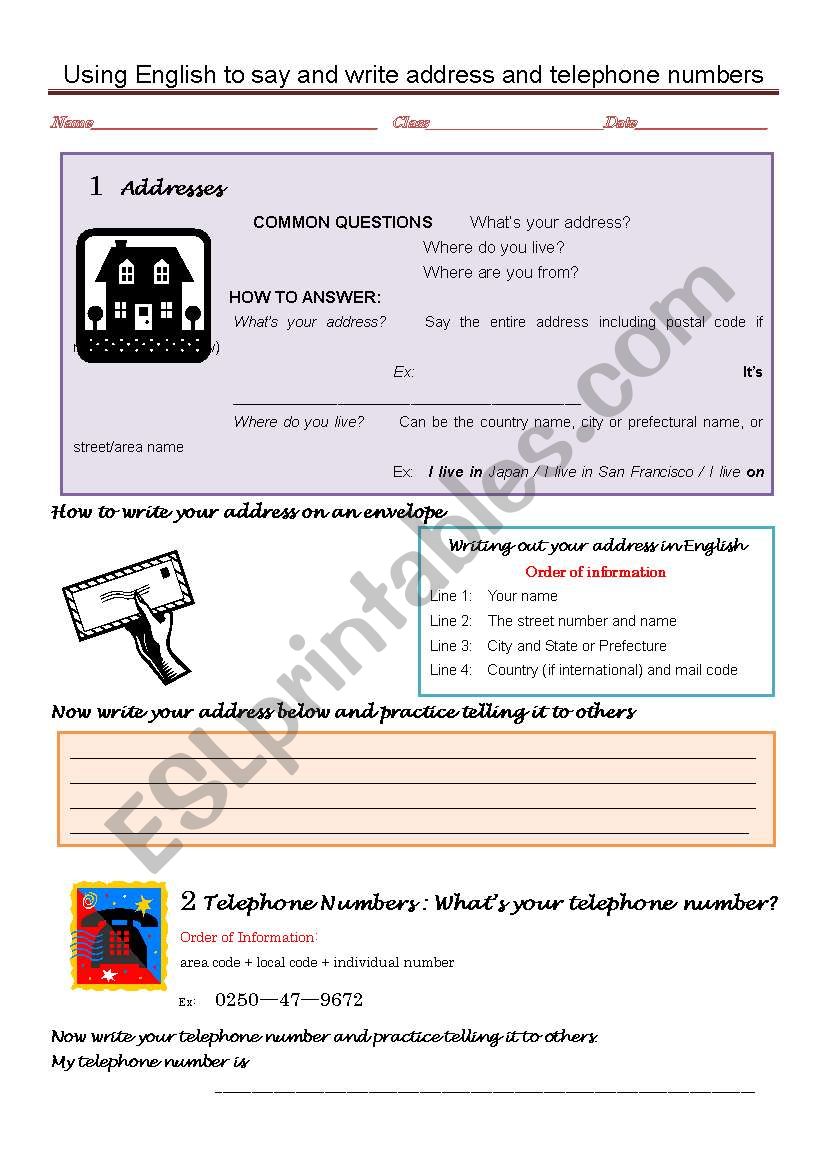 Using English to say and write addresses and telephone numbers