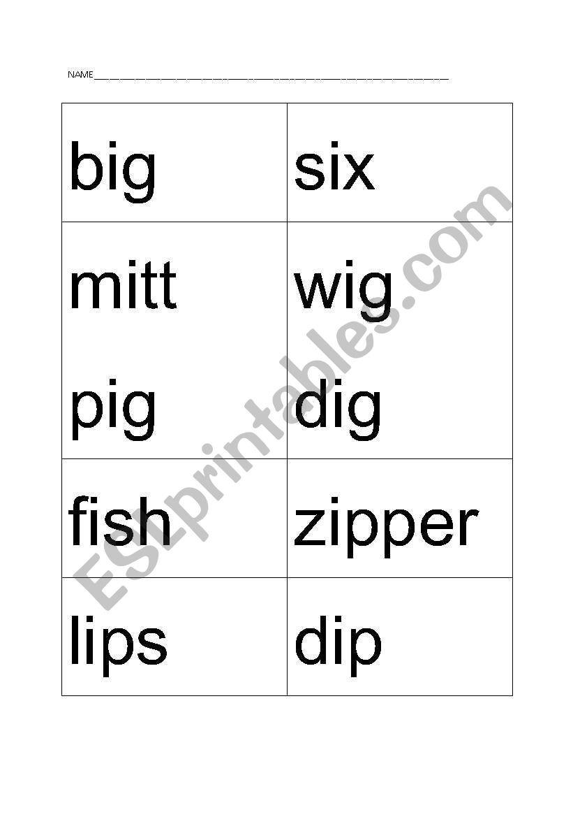 Short i picture word sort worksheet