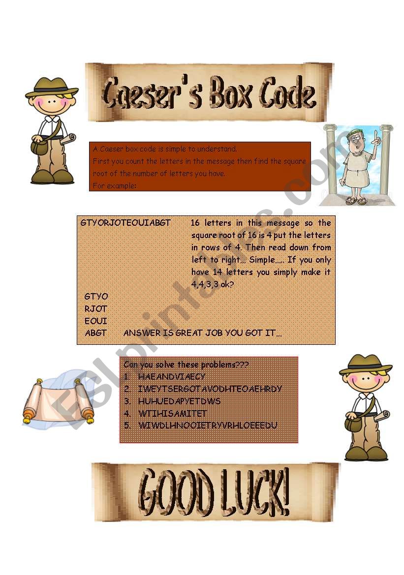 Caesers Box Code worksheet