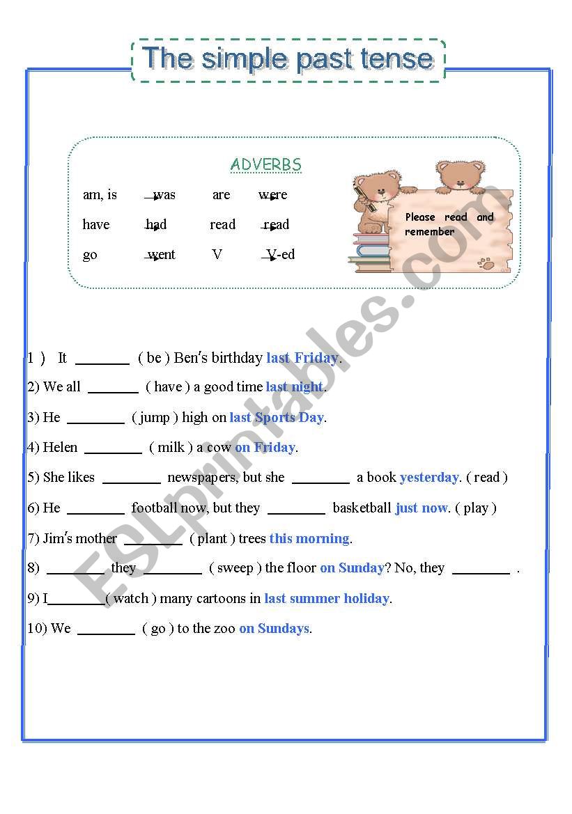 Exercise about the simple past tense