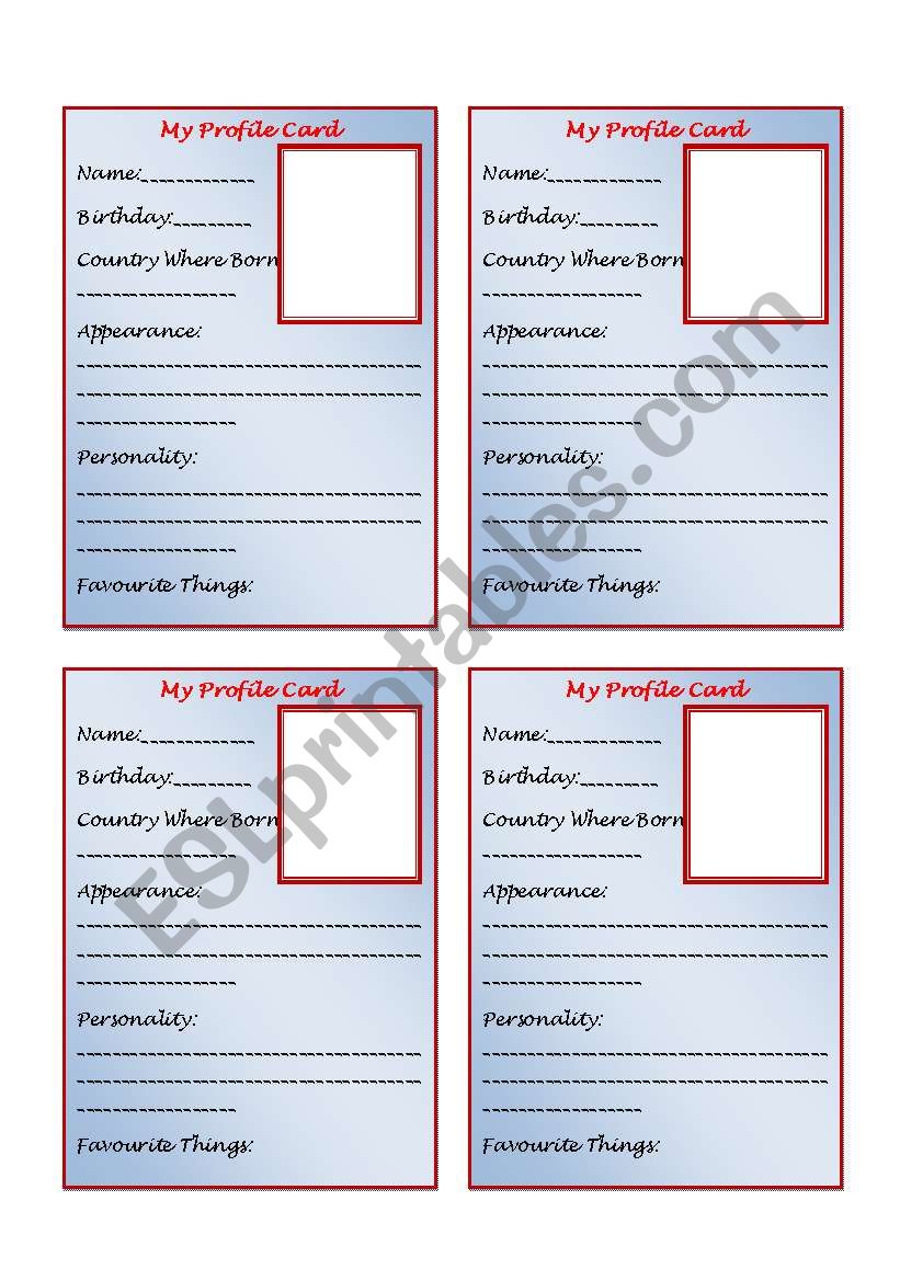 Personal Profile Card Template Esl Worksheet By Sirgary1026