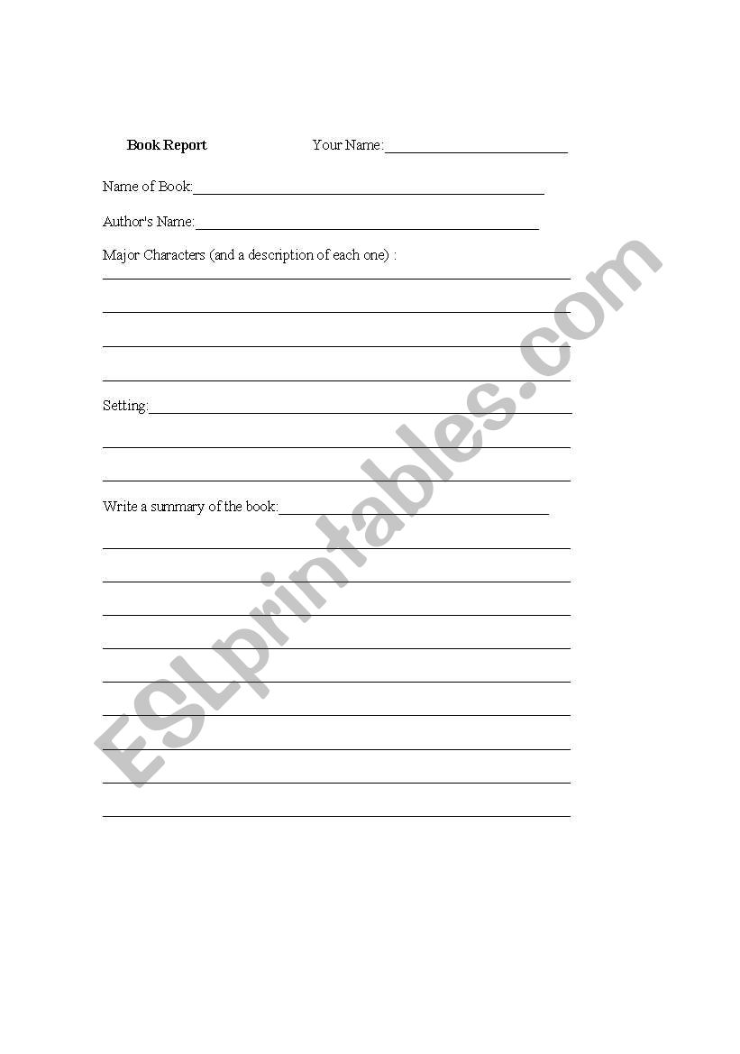 Book Report worksheet