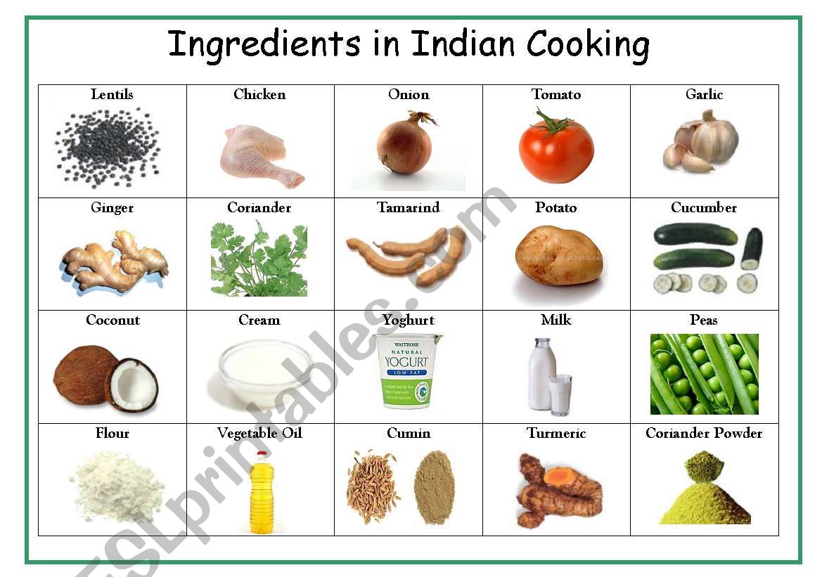 Picture Cards for Indian Cooking Ingredients