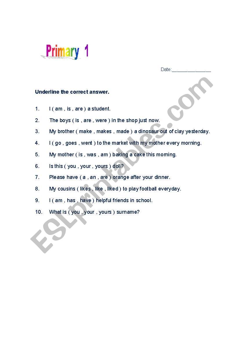 grammer worksheet