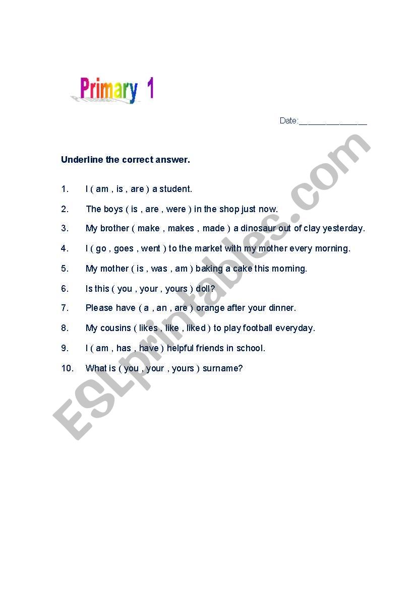 grammer worksheet