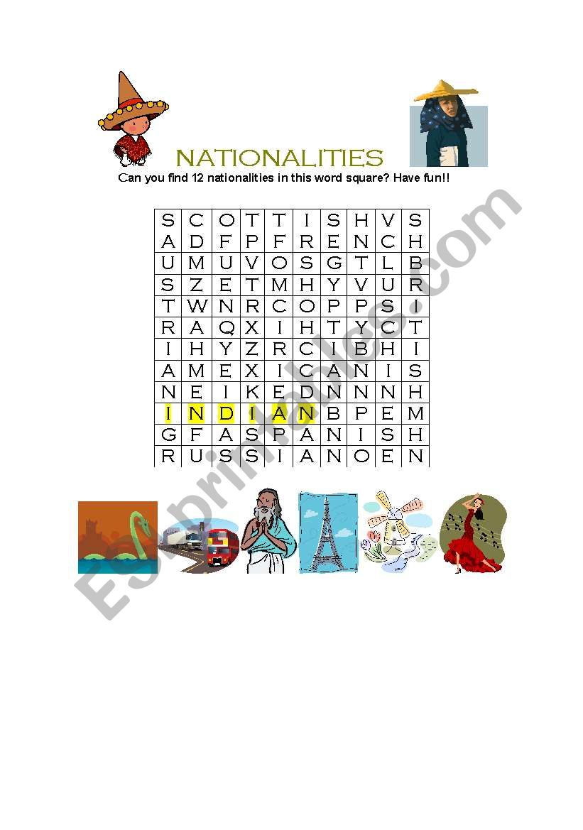 NATIONALITIES worksheet