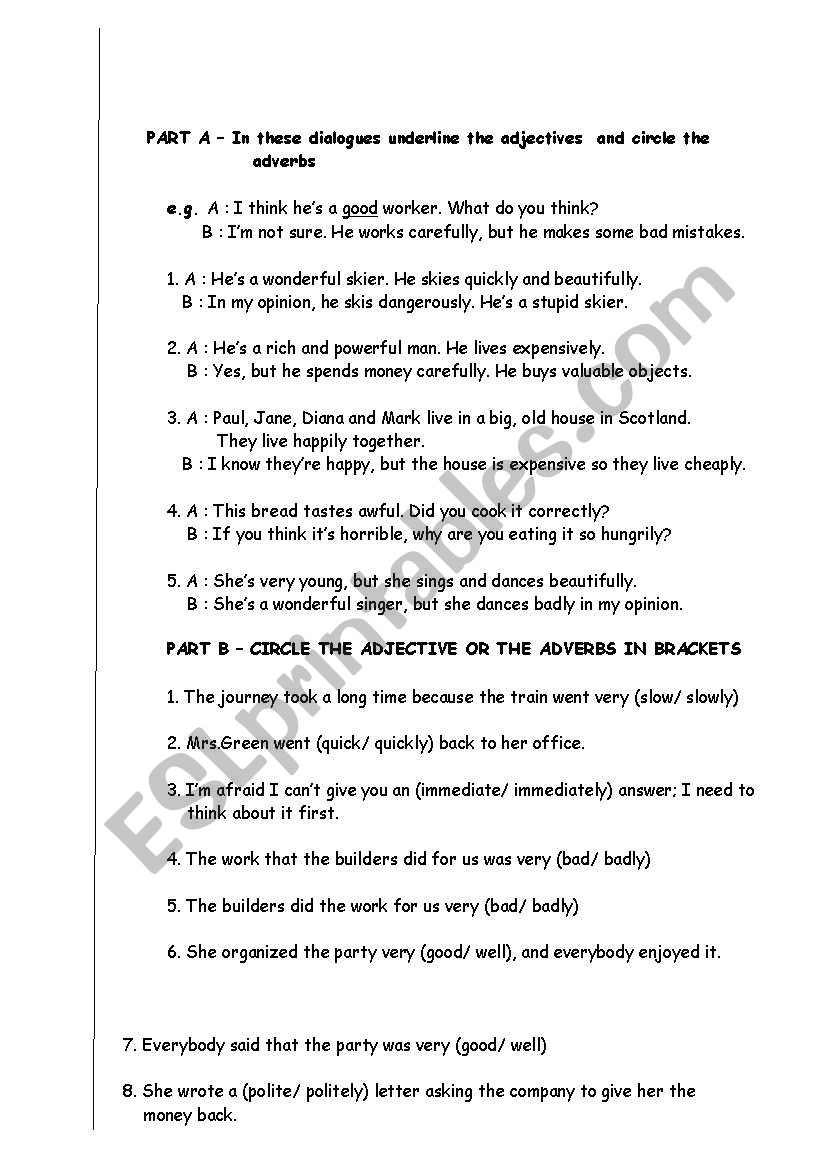 adjective&adverbs worksheet