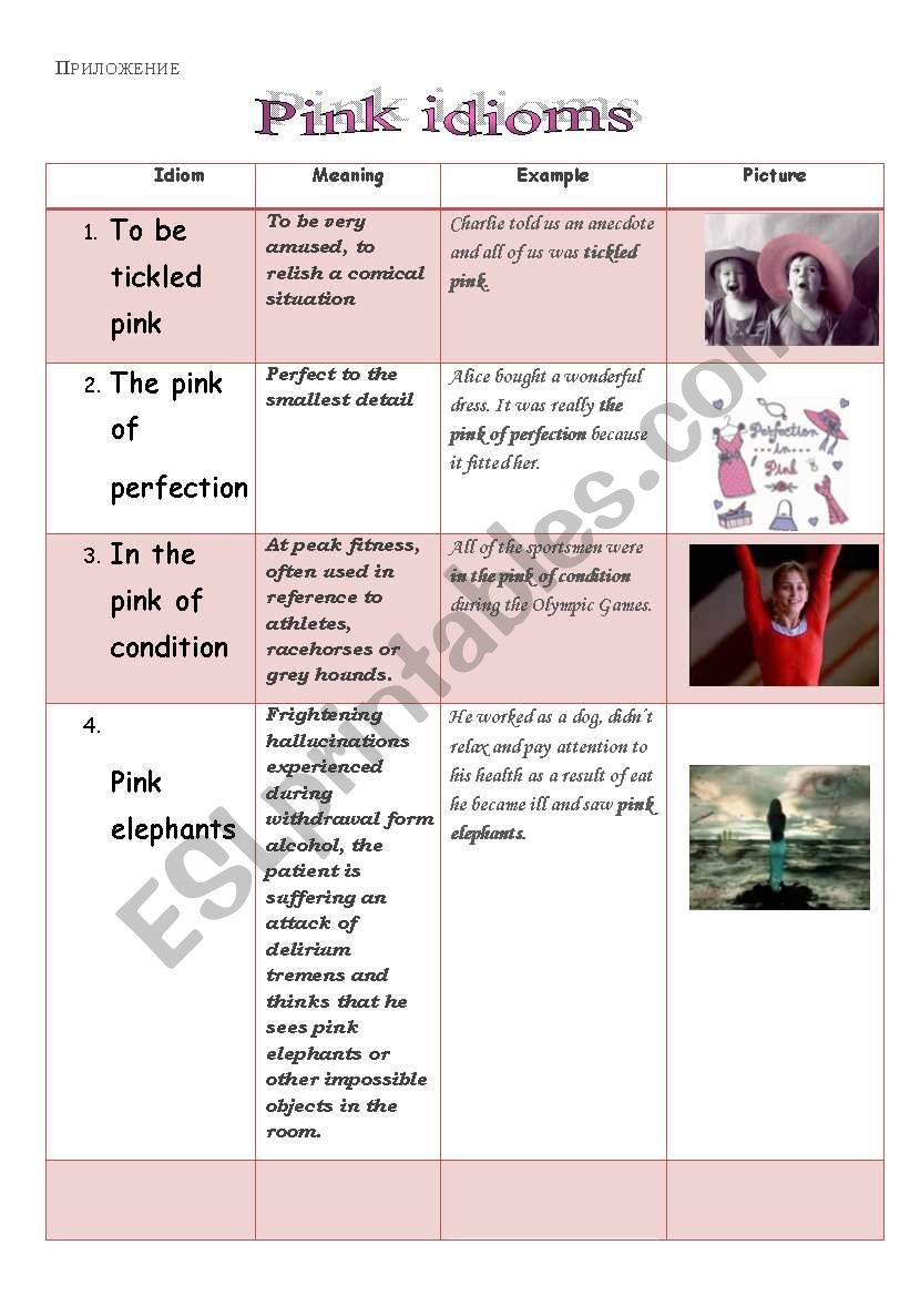 Pink idioms worksheet