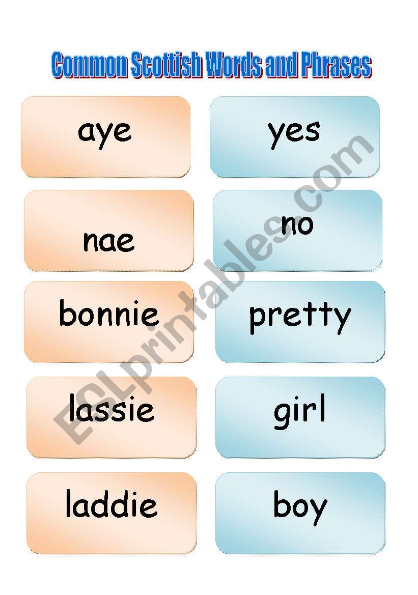 Common Scottish Words worksheet