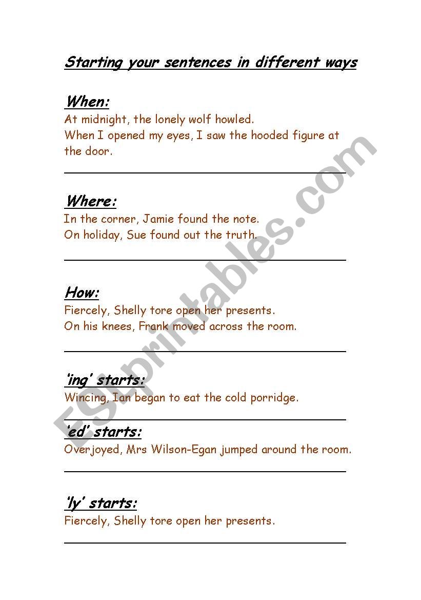 Beginning Sentences Worksheets