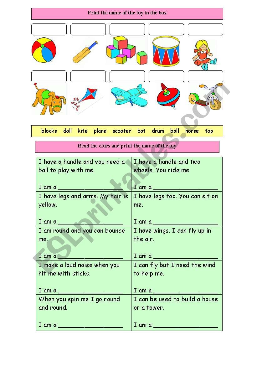 Toys worksheet