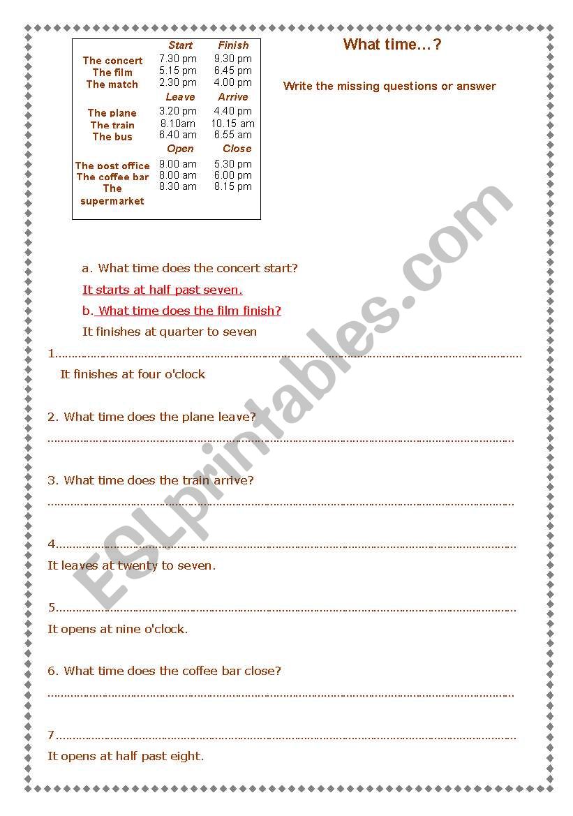 the time worksheet