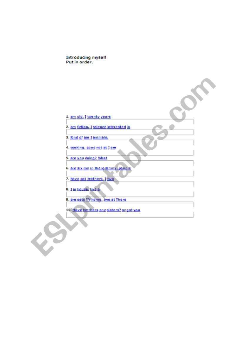 Introducing Myself worksheet