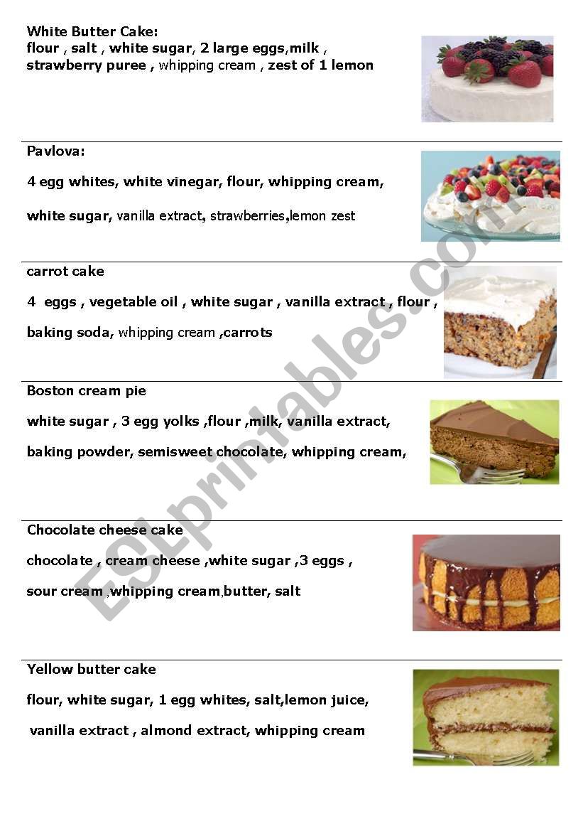 Cake game worksheet