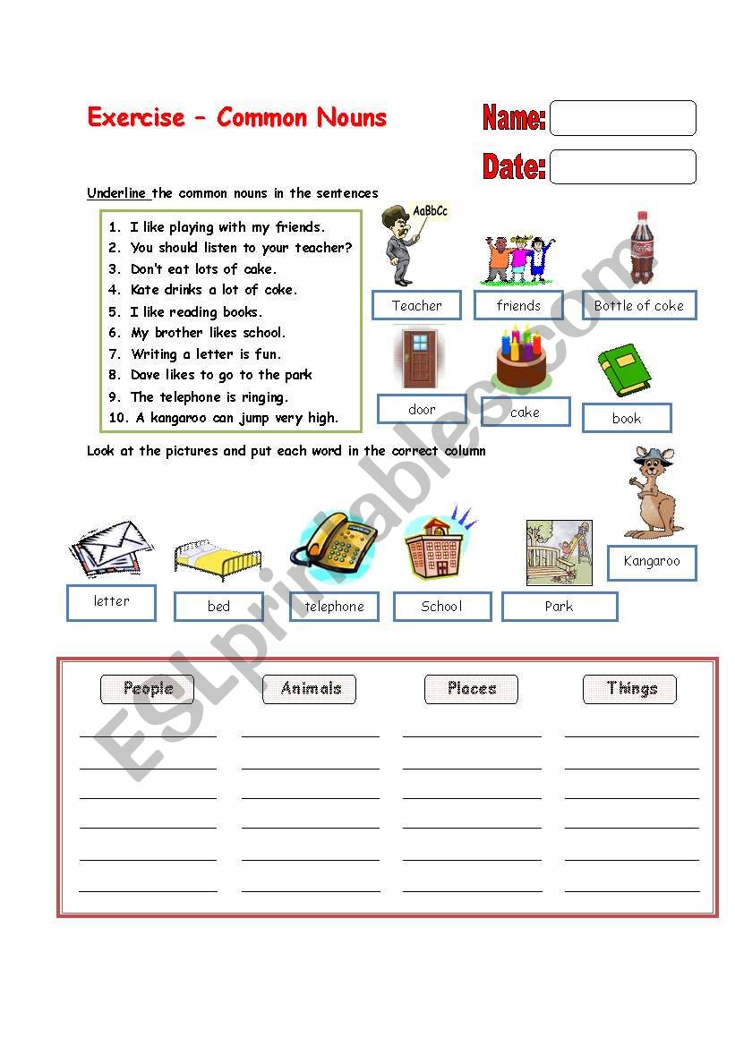 Common Noun Worksheet ESL Worksheet By GavinCM