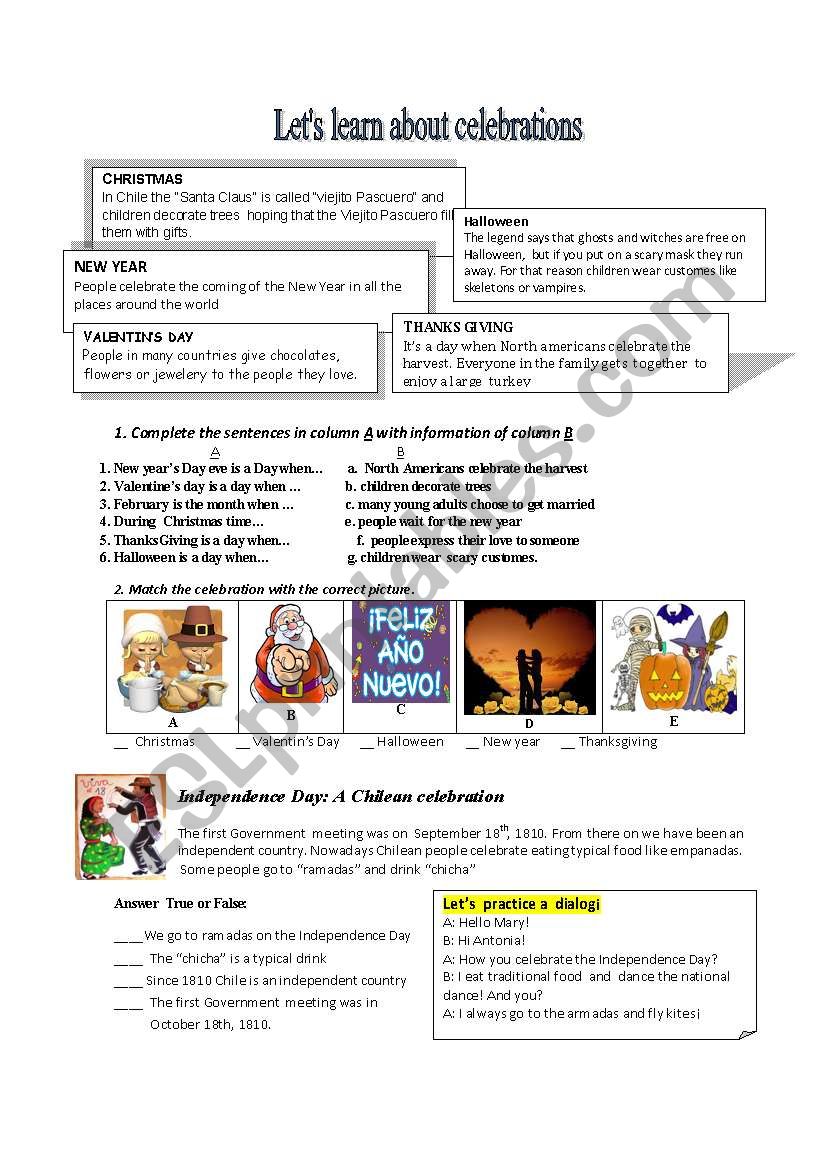 celebtations around the world worksheet