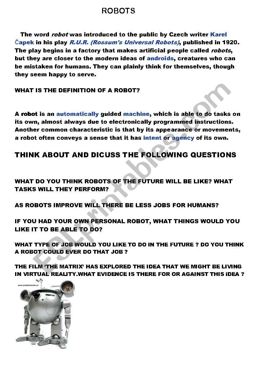 ROBOTS worksheet