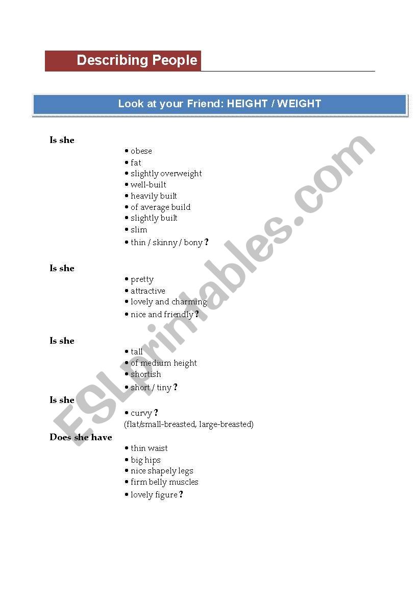 Describing People worksheet