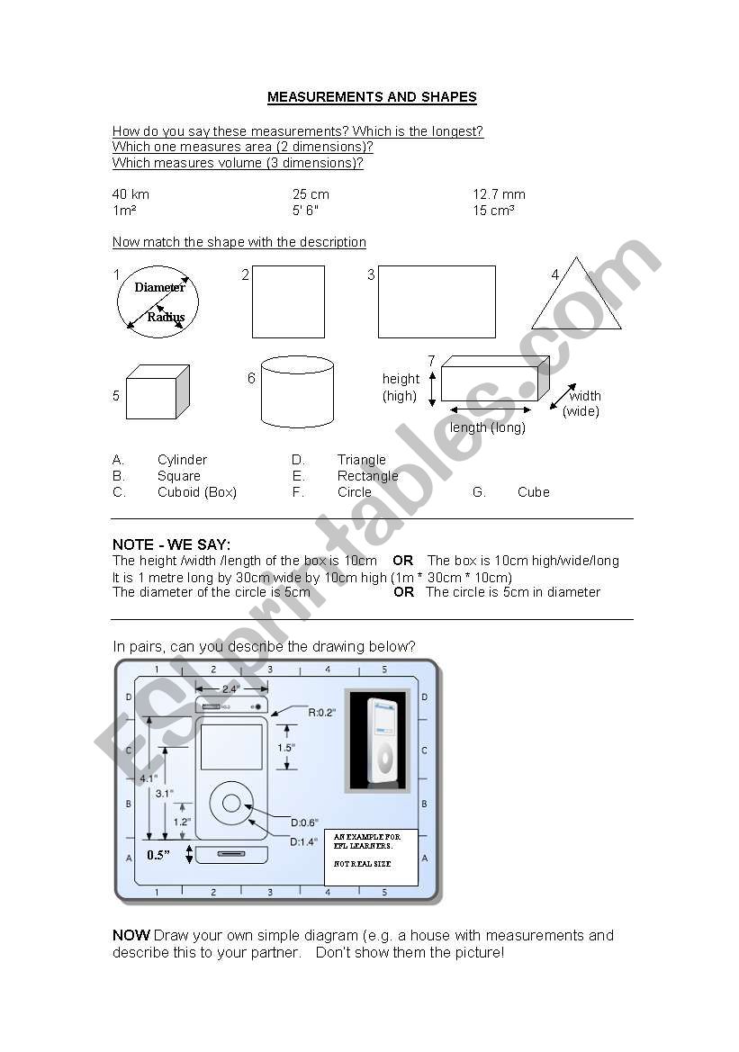 Measurements, shapes & drawing diagrams