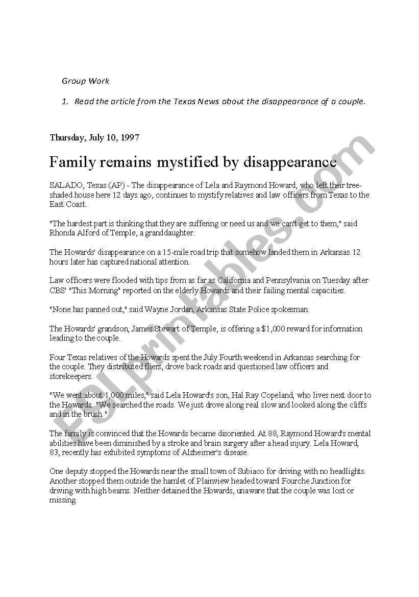 The Howards´ case - Use of might have and must have The Howards´ case - Use of might have and must have