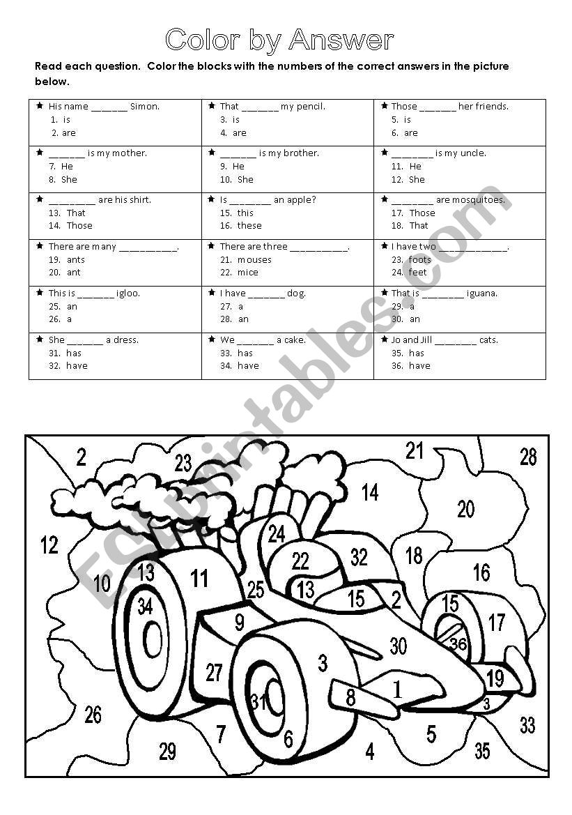 Color by answer worksheet