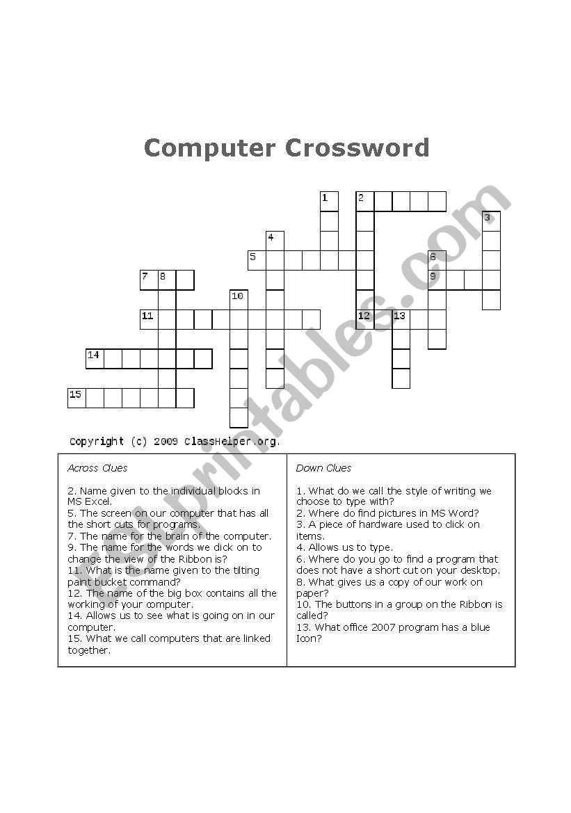 Computer Crossword worksheet