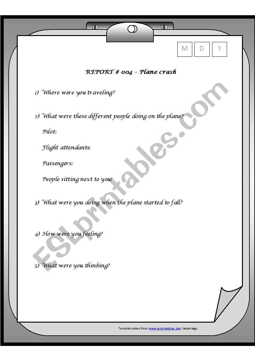 Plane crash report and past continuous grammar box