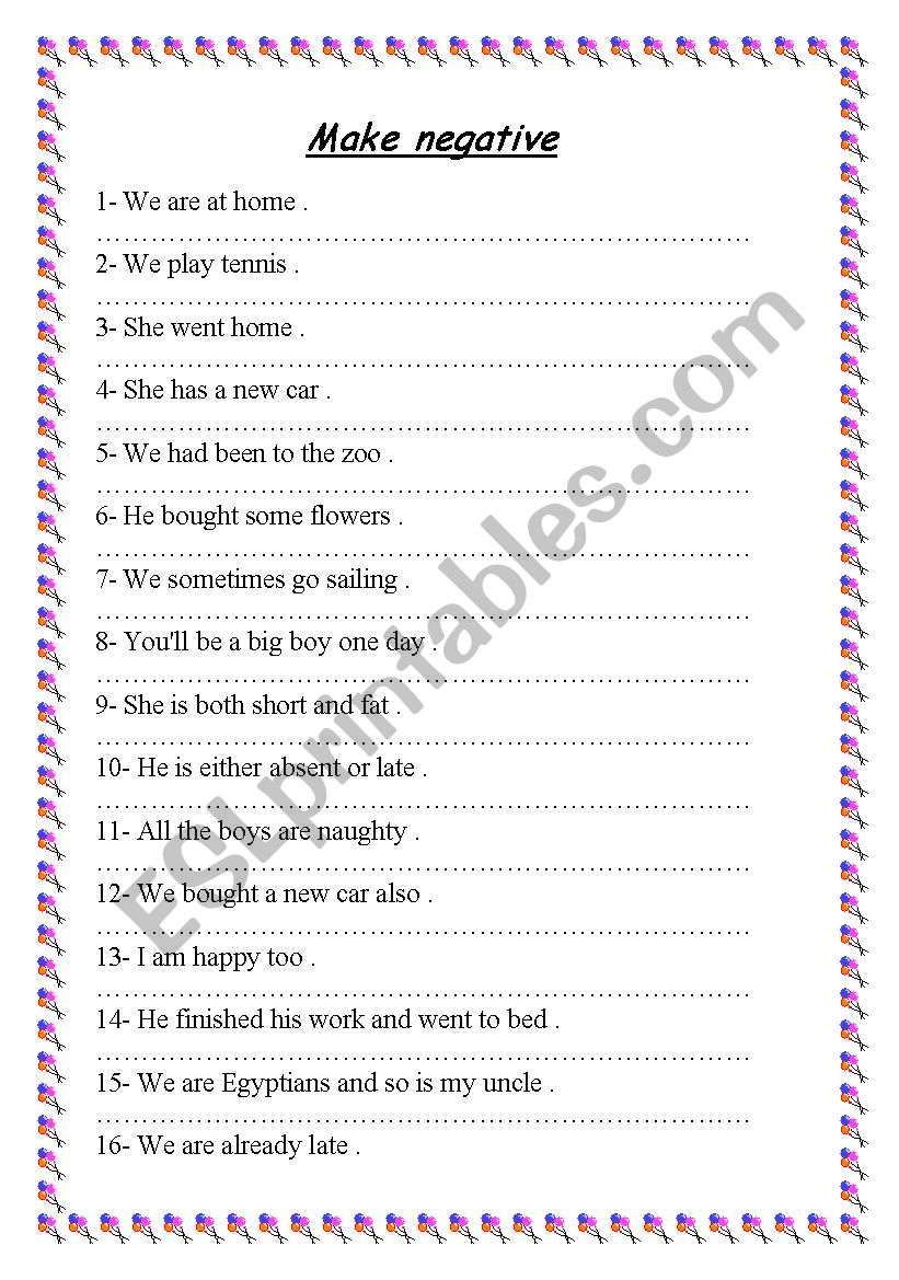 Negation worksheet