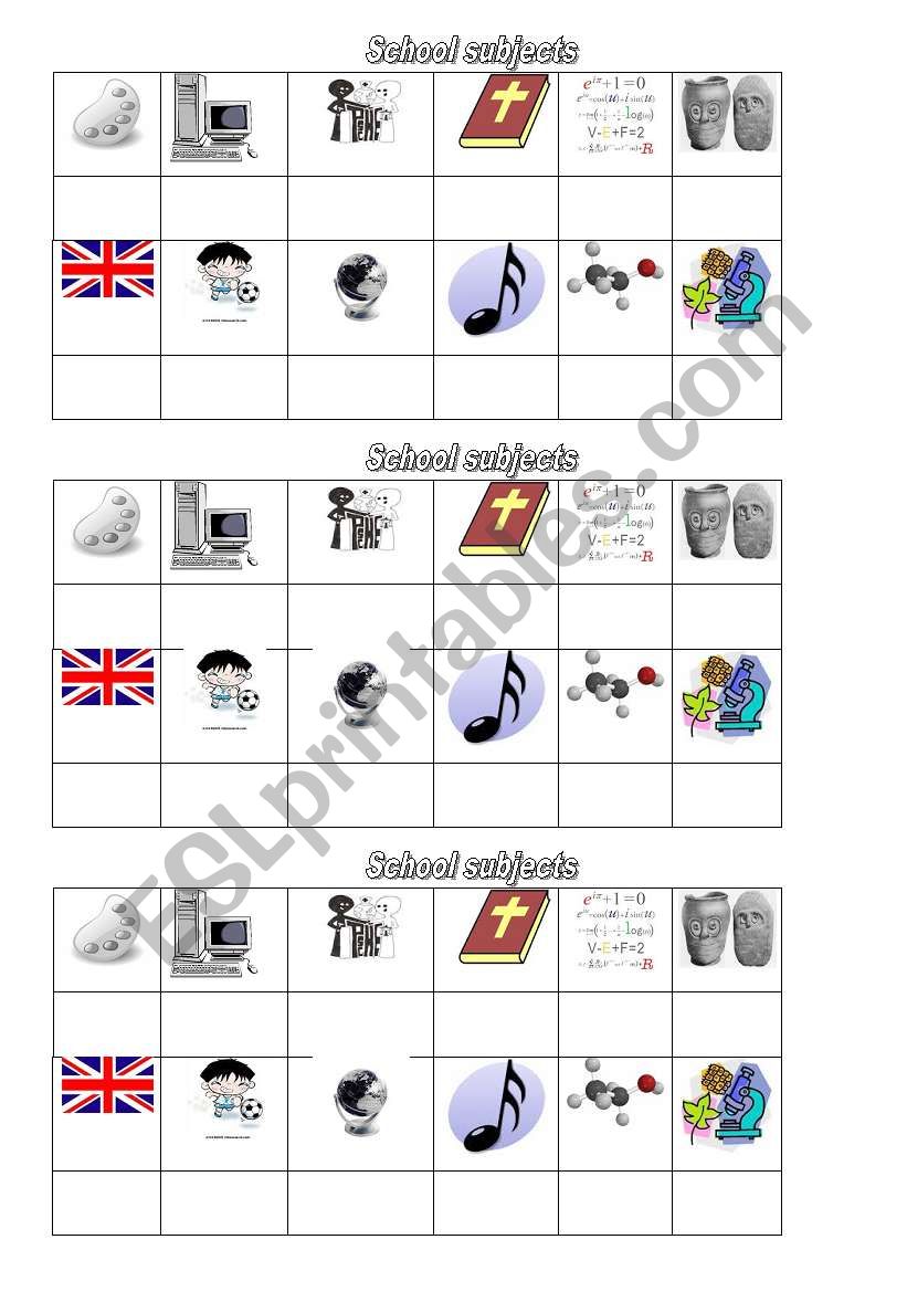 SCHOOL SUBJECTS vocabulary worksheet