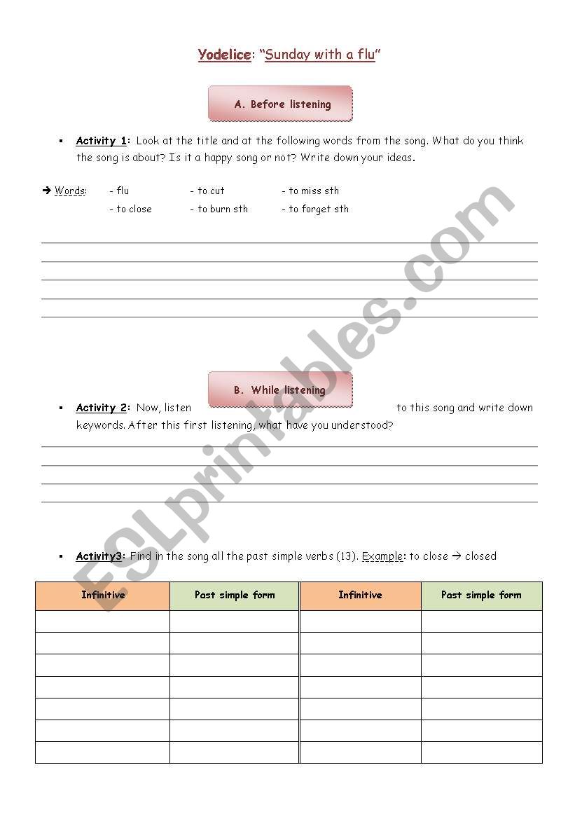 Song - Past simple worksheet