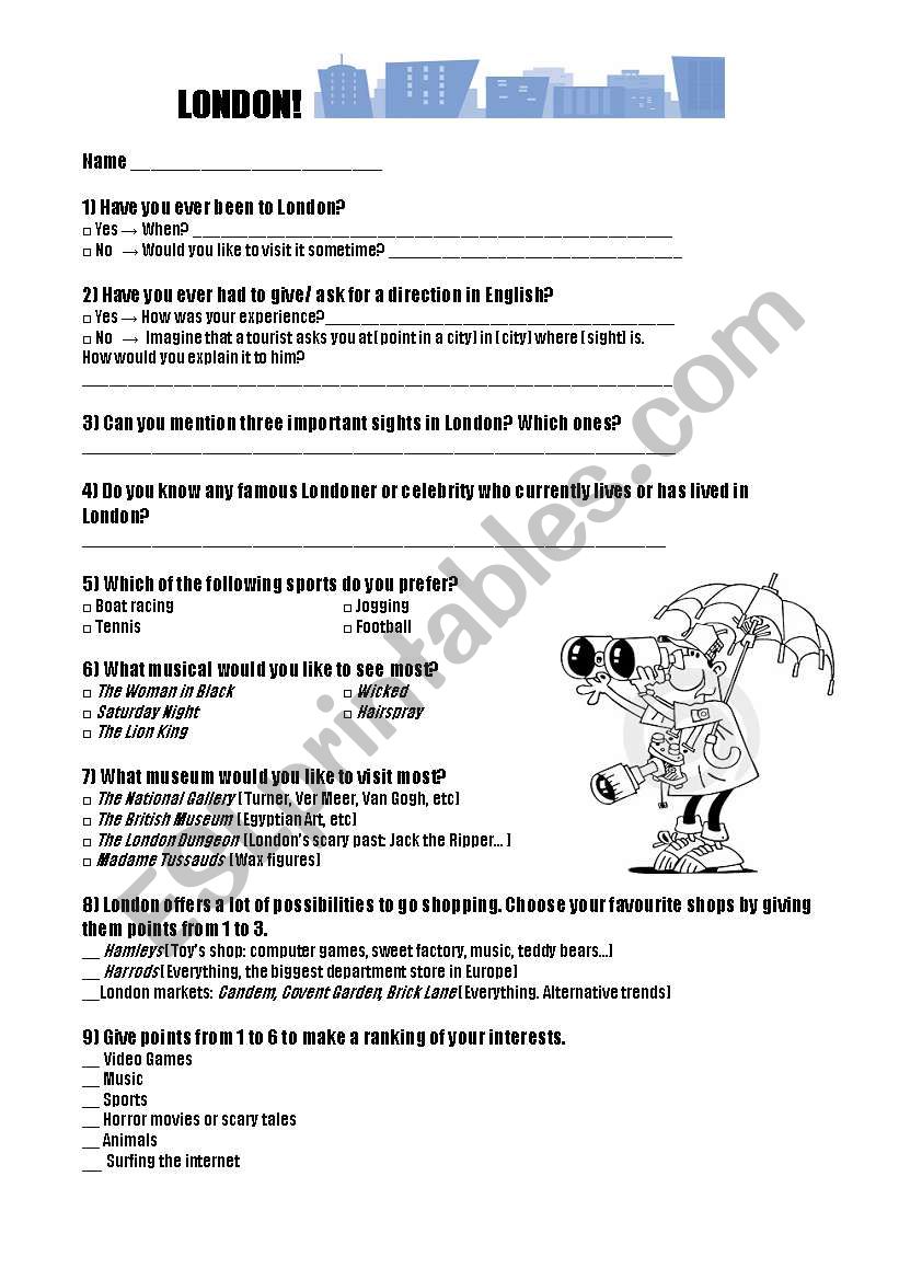 London Questionnaire worksheet