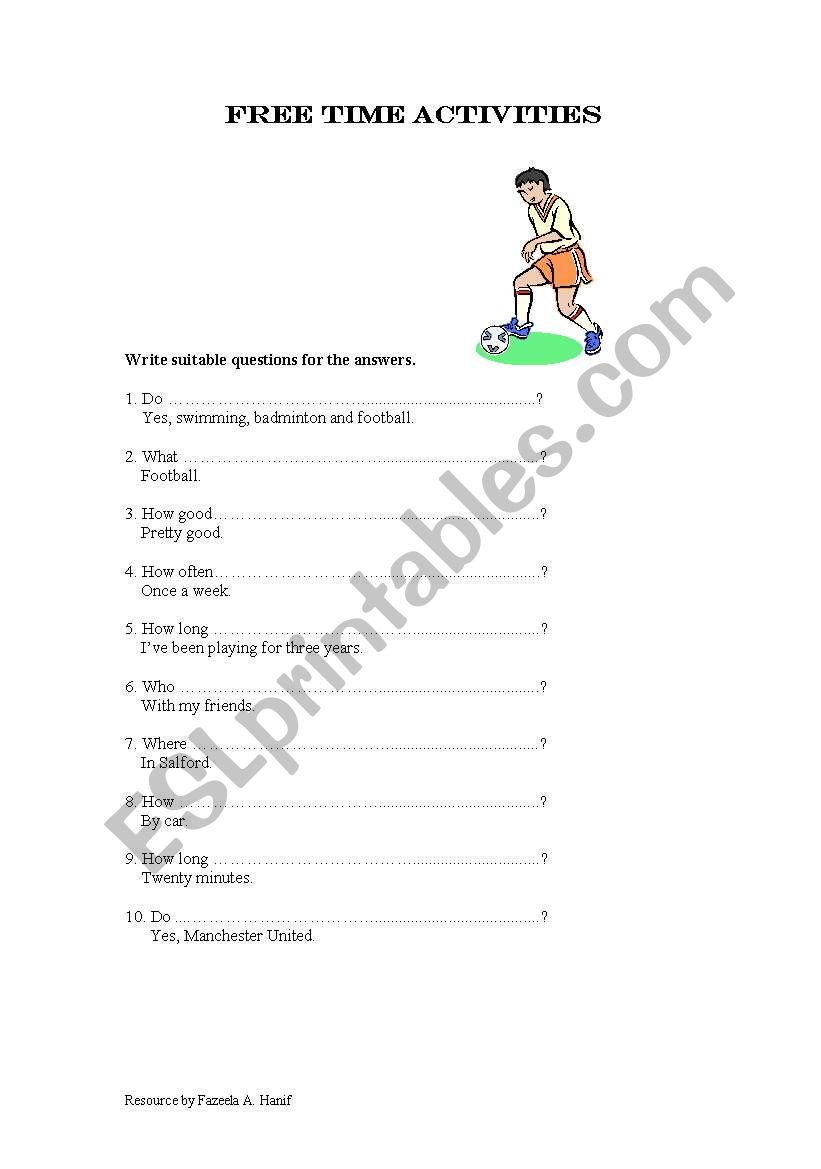 Free time activities worksheet