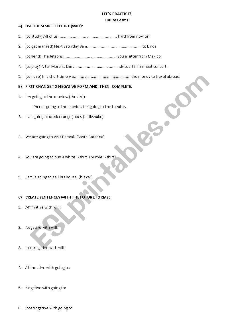 Future Exercises worksheet