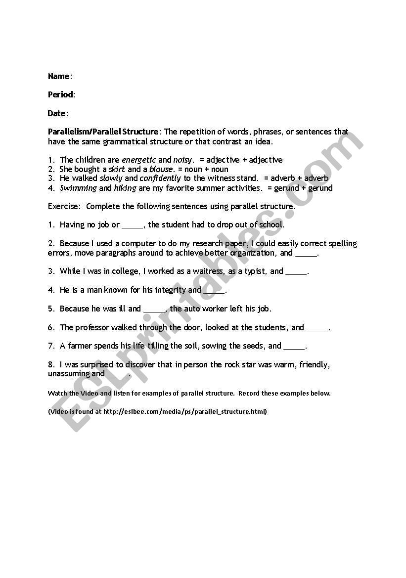 Parallel Structure Practice worksheet