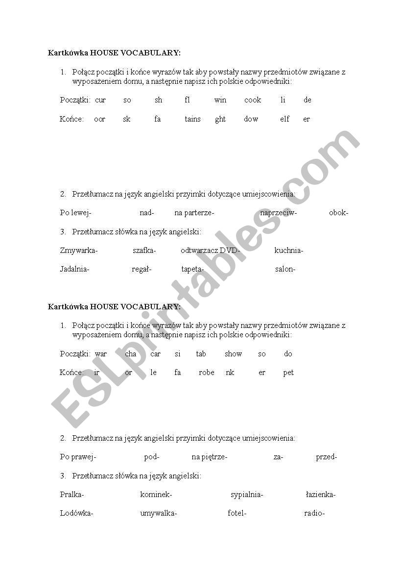 house vocab worksheet