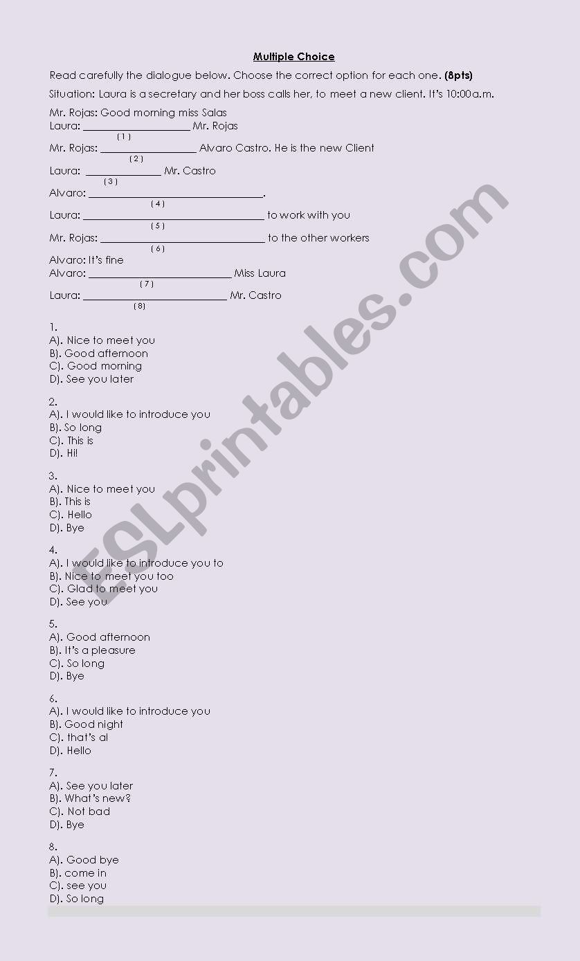 Greetings worksheet