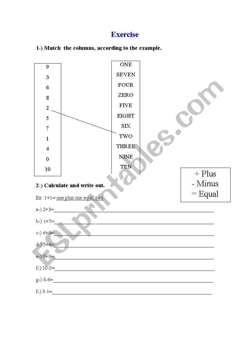 Numbers - Exercise worksheet