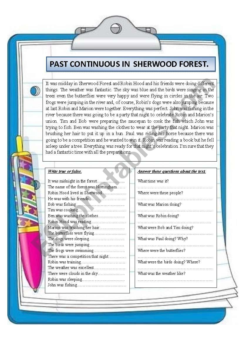 Past continuous in Sherwood Forest. Reading comprehension.