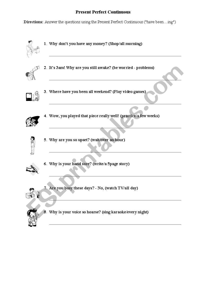 Present Perfect continuous worksheet