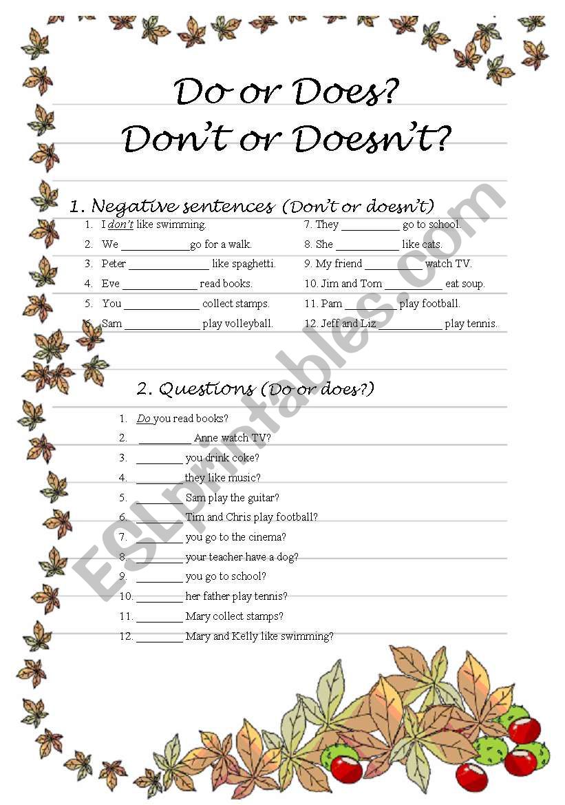 Do or does? Dont or doesnt? (2 pages)